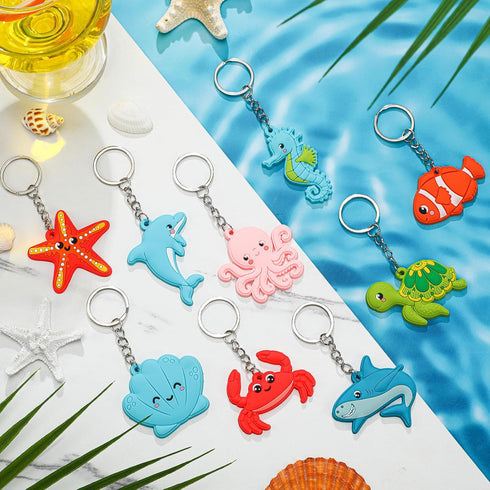 Yinkin 36 Pcs Summer Party Keychains, Beach Flamingo Pineapple Turtle Surfboard for Kids Luau Tropical Supplies