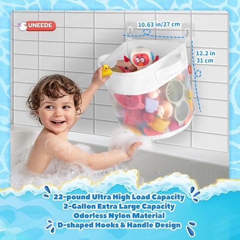 UNEEDE 2 Gallons Bath Toy Organizer, Quick Access Bath Toy Holder for Bathtub, Quick Dry Baby Bath Toy Storage