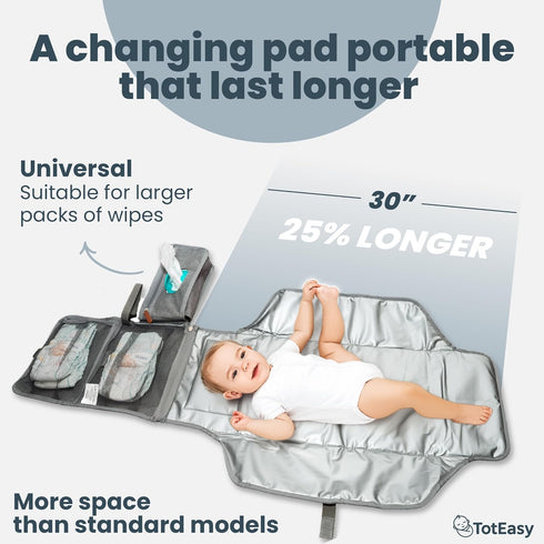 TotEasy Portable Changing Pad - Changing Pad Travel Extra Long Waterproof with Storage and Wipes Pocket - Foldable Baby
