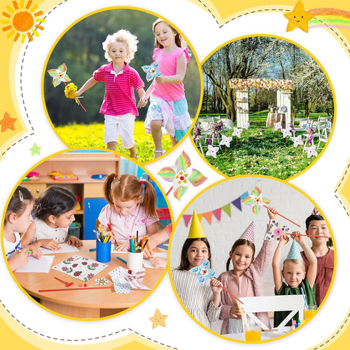 Simgoing 300 Summer 250th 4 (5.12 Inch) Pcs DIY Pinwheels for Kids Party Favor Paper Craft Kits Bulk White Pinwheels