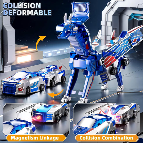 2 1 4-6 6-12 Collision Transforming Dinosaur Car Toy, in Magnet Cars Transform into Dinosaur Toys, Fun Robot Dinosaur