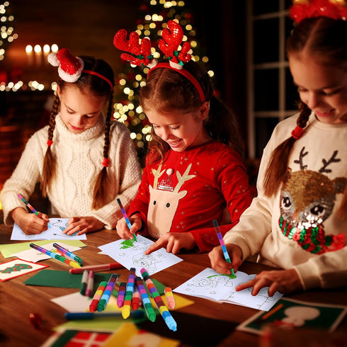 24 24 Set Funrous Pcs Bulk Christmas Coloring Books with Stackable Crayons Christmas Mini Coloring Books for Xmas
