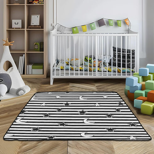 EtherSpher 50'' 50''gimnasio Black White Stripes Stars Moon Soft Padded Baby Gym Play mat for Floor Portable Foldable