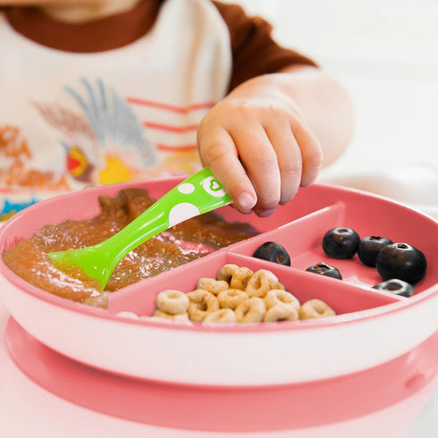 Munchkin Stay Put Suction Plates - 3 Divided Sections for Baby and Toddler, Pink/Purple