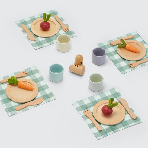 Set Set Wooden Toy Dish Toddler Plates and Cutlery Children's Kitchens Accessories Kids Role Play Food Gift for Girls