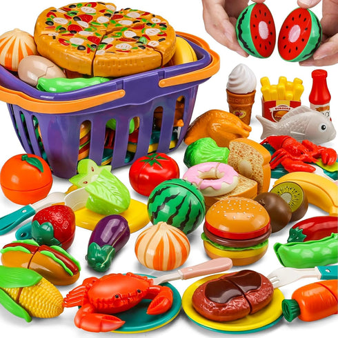 JASNKKONT 42 Items 87 Pcs Cutting Play Kitchen Set for Kids, Pretend Cooking