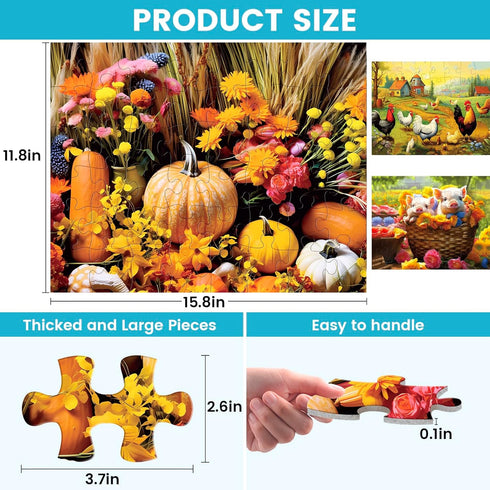 48 Large Piece Puzzles for Seniors, 3 Pack Dementia Jigsaw Puzzles for Elderly, Easy Activities for People with Dementia