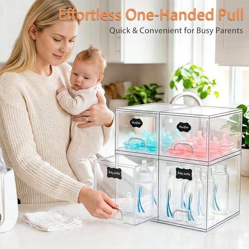 Countertop 4 1 TOOGE Stackable Baby Bottle Organizer: Acrylic Bottle Organizer Baby Storage Drawers Clear Bottle
