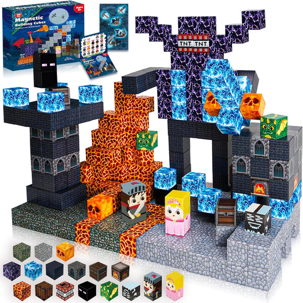 100PCS Magnetic Blocks - Build Magnet Dark Mechanical Guardian Castle World - Montessori Toddler STEM Toys for 3-10