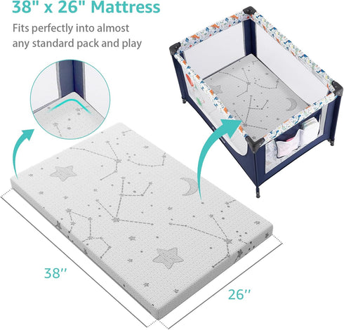 YENING Pack Pack 38"x26"x1", 1 Pack and Play Mattress Topper Baby N Play Mattresses for Playpen and Playard