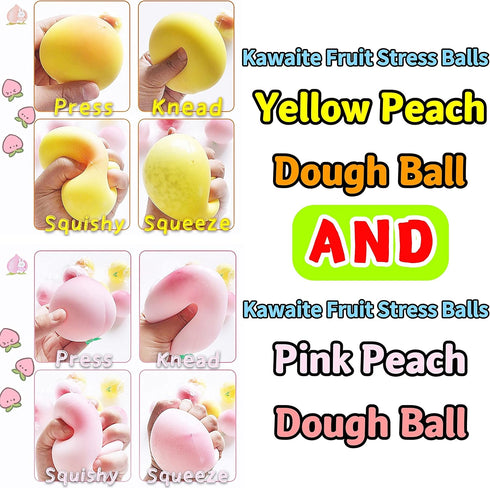 Kawaite 2 Pack 2 Peach Stress Balls Sensory Fidget Toys, Squishy Dough Ball, Fruit Stretchy Stress Ball, Fun and Soft