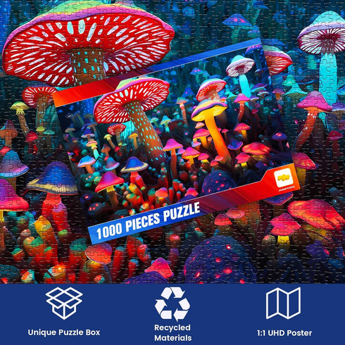 1000 Pieces Puzzle for Adults, Mushrooms Wooden Puzzle, Challenging Family Activity Gift, 29 x 20 in
