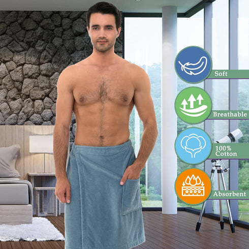 Men's Adjustable Terry Velour Shower Wrap - Perfect for Spa and Gym Use