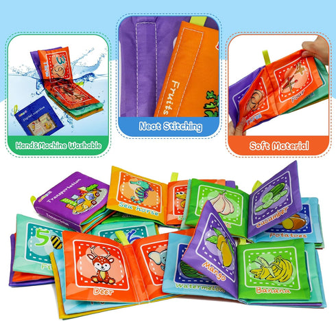 Dr.Rapeti 6-Pack Soft Cloth Baby Bath Books, Crinkle Squeaky Washable Chewable Non-Toxic Early Educational Gift