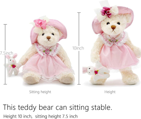 Oitscute Small Baby Teddy Bear - Cute Stuffed Animal Soft Plush Toy 10" in Pink Lace Dress