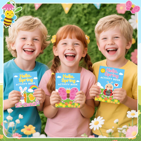 24Pcs Set Spring Activity Books for Kids - Hello Spring Mini Games Coloring Book Bulk Insect Floral Mazes Word Search