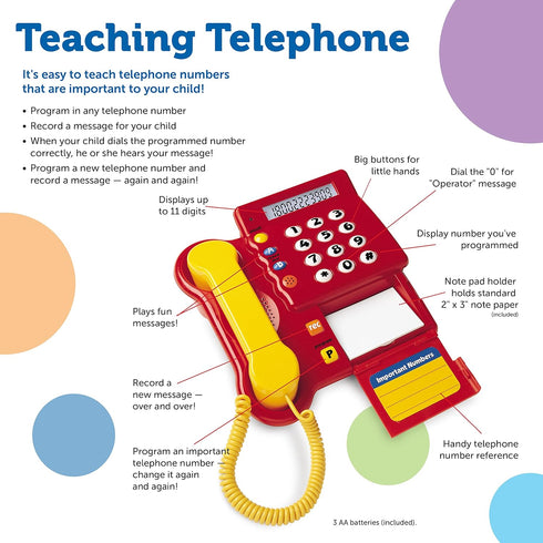 Learning Resources Teaching Telephone - 1 Piece, Toddler Learning Toys, Ages 3+, Toy Telephone with Pre-Recorded