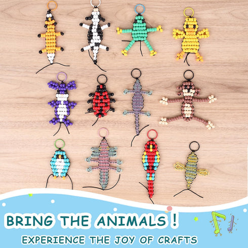 Set 12 2 Eenua Pony Beads Keychain Kit for Kids DIY Bead Pets Craft with Animal Keychains Heart Shaped Boxes Creative