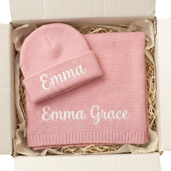 Kryvoxc Personalized Baby Blanket Set with Name, 95% Cotton Customized Swaddle Blanket and
