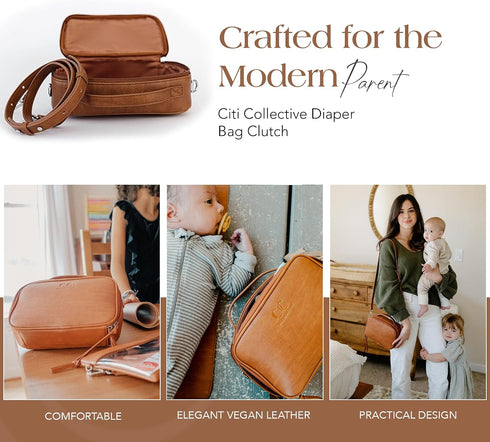 Eco-Friendly Vintage Tan Diaper Bag Clutch - Chic Solution for Parents