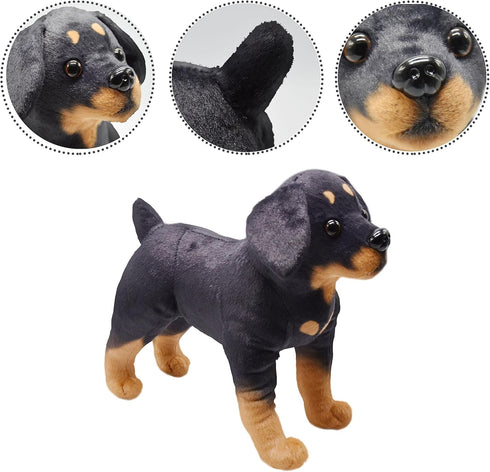 Lifelike Rottweiler Dog Stuffed Animal - 12 Inch Simulated Plush Puppy Toy, Realistic Black Dog Gift for Kids
