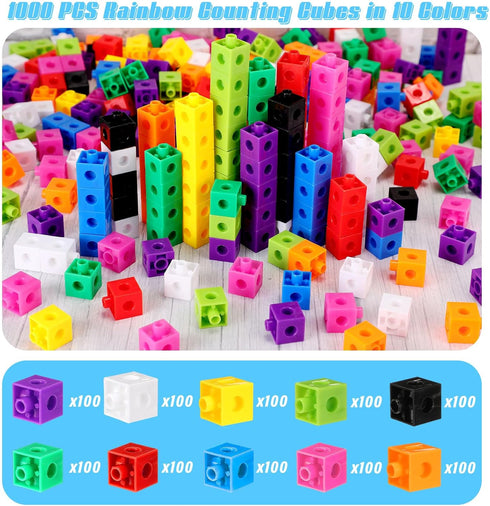 Jenaai 1000 Pieces Linking Cubes Counting Blocks, Colorful Math Manipulatives for Preschool Activities for Boys and