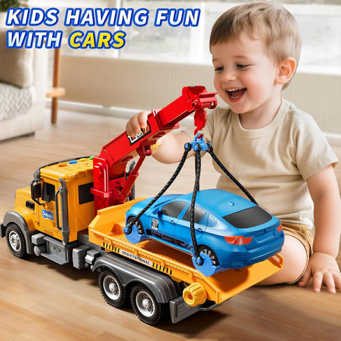 2-4 3-5 4-8,Friction JUKUDAHU Tow Trucks for Toddlers Years Old - Flatbed Truck Toy for Kids Aged Powered Transport