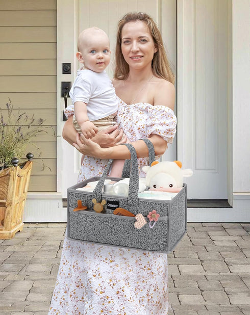 URMYWO Diaper Caddy Organizer - Portable Baby Diaper Caddy with Handle, Large Nursery Organizer Storage Basket