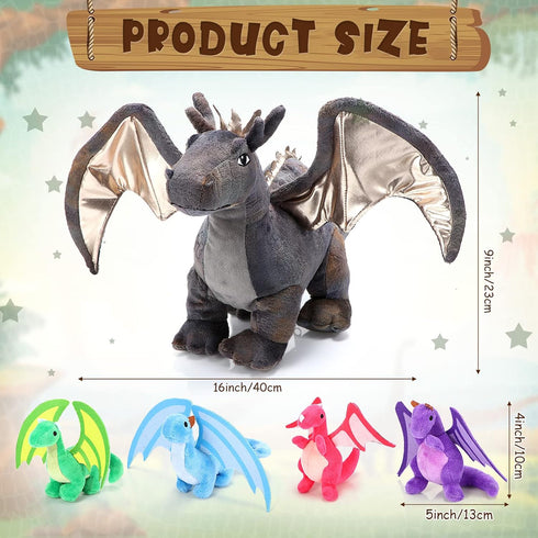 5 16 Inch 4 Mommy HyDren Pcs Dragon Plush Toys Dragon Stuffed with Babies Dragons in Dinosaur Belly, Plush Animal