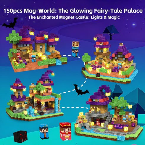 150pcs Set 3+ Magnetic Blocks - Magnetic School Castle with Light Up Blocks - Kids Classroom Sensory Toy for Toddlers