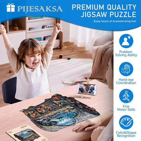 '-17.3 17in -460 Wooden Puzzles for Adults, Treasure Chest Ocean Jigsaw Puzzle, Unique Shape Wood Puzzles Adult, Wall