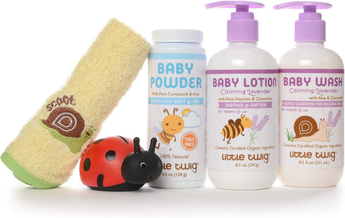 Little Twig Baby Basics Gift Set, Baby Powder, Wash, Lotion, Lavender/Unscented