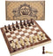 AMEROUS 12" x 12" Magnetic Wooden Chess Set - Kids Age 6+, 2 Bonus Extra Queens, Folding Board with Storage Slots