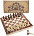 AMEROUS 12" x 12" Magnetic Wooden Chess Set - Kids Age 6+, 2 Bonus Extra Queens, Folding Board with Storage Slots