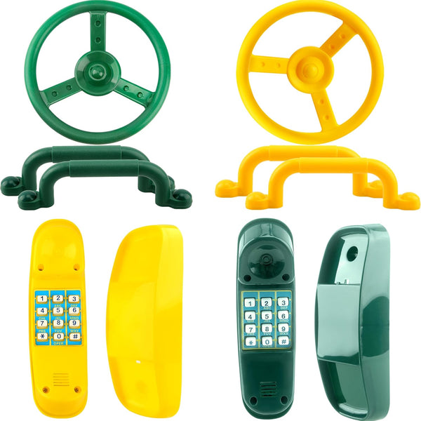 8 Pcs Playground Accessories for Swingset, Steering Wheel, Safety Handles, Plastic Phone Toy for Kids Outdoor Playset