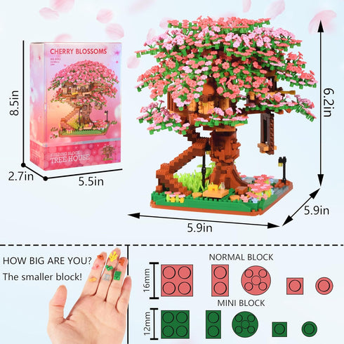 Set 14+, 2028PCS, Japanese Cherry Blossom Tree Building Block Teen Age Sakura Flowers Botanicals Micro Blocks