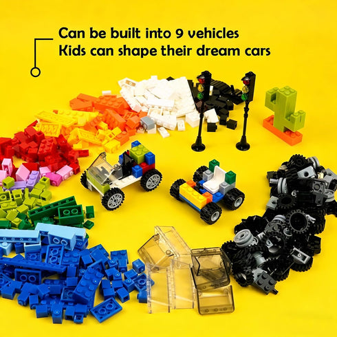 Sets 400pcs BroTex Wheels and Axles with Steering Wheels& &Windshield&Traffic Light, Over Classic Bricks Pieces and Car