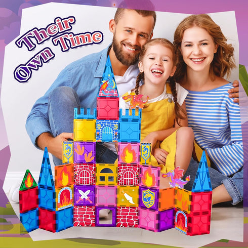 SHXYKZ 3-8, 3D Set Dinosaur Magnetic Tiles, STEM Building Toys for Kids Ages Movable Dragon Castle with Portable