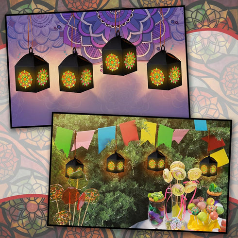 Simgoing 24 Sets Mandala Crafts with LED Candle Light Mandala Flower Tissue Paper Crafts Kits DIY Your Own Suncatchers