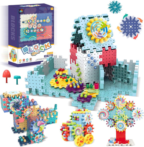 Gear Toys Interlocking Building Blocks, 150 Piece Educational Construction Set, Creative STEM Development Toys