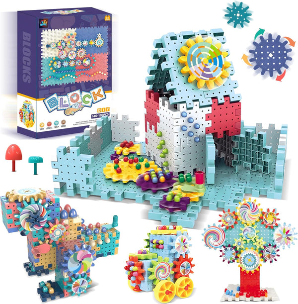 Gear Toys Interlocking Building Blocks, 150 Piece Educational Construction Set, Creative STEM Development Toys