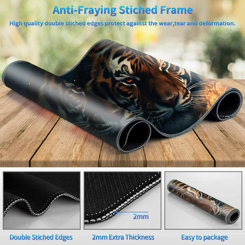 MTG Playmat, 24 x 14 Inches Game Mat for TCG and Card Games, Non-Slip Base with Stitched Edges, Tiger
