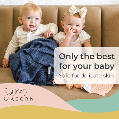 Organic Cotton Knit Baby Blanket - Cable Pattern for Crib or Stroller in Bay Blue