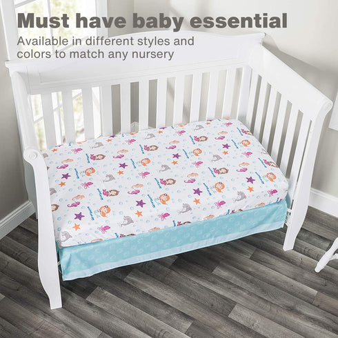 Baby Girl Fitted Crib Sheet, Mermaid Adventures, 100% Soft Breathable Microfiber, Fits Standard Size Crib Mattress