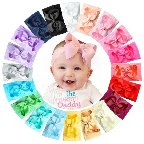 Yxiang 20PCS Baby Girl Bows Headbands, 4" Super Elastic Nylon Hairbands, Cute Handmade Ribbon Bows for Babies