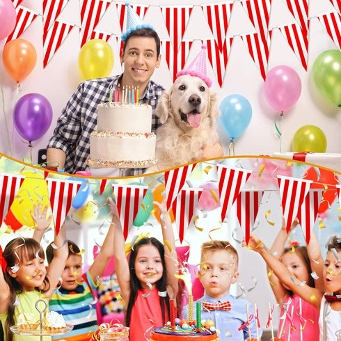 328ft 200 Pcs Carnival Circus Party Decorations - Red and White Striped Pennant Banner Flags for Celebration