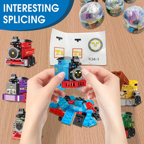 Sets, 12PCS 6 1 Sets, Mini Building Block Vehicle Train Toys Building Blocks, in STEM Toys Eggs Building Party Favors
