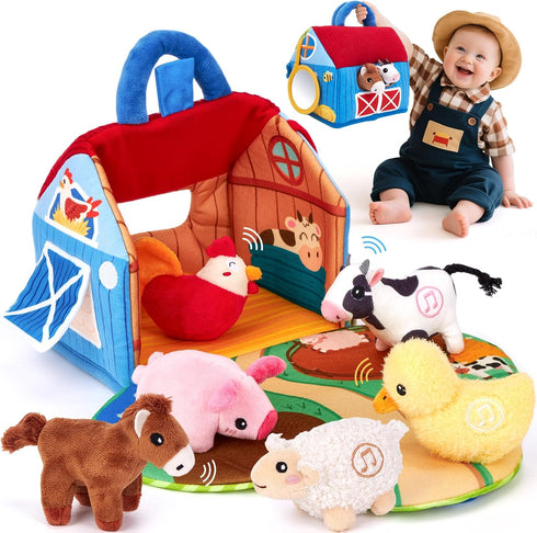 hahaland Baby Toys 6-12 Months - Surprise Barn with Stuffed Farm Animals