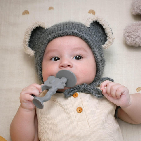 Set 2, 360 6-12 Moonkie Teething Toy of Safe & Easy to Hold BPA Free Silicone Teethers, Baby Toothbrush with Suction