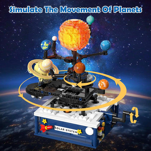 Solar System Building Sets with Light, Rotatable Space Exploration Toys with 9 Planets & Rocket Sets for Kids Age 6+